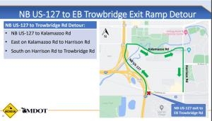 NB US-127 to EB Trowbridge Exit Ramp Detour. Photo Courtesy of Michigan Department of Transportation.