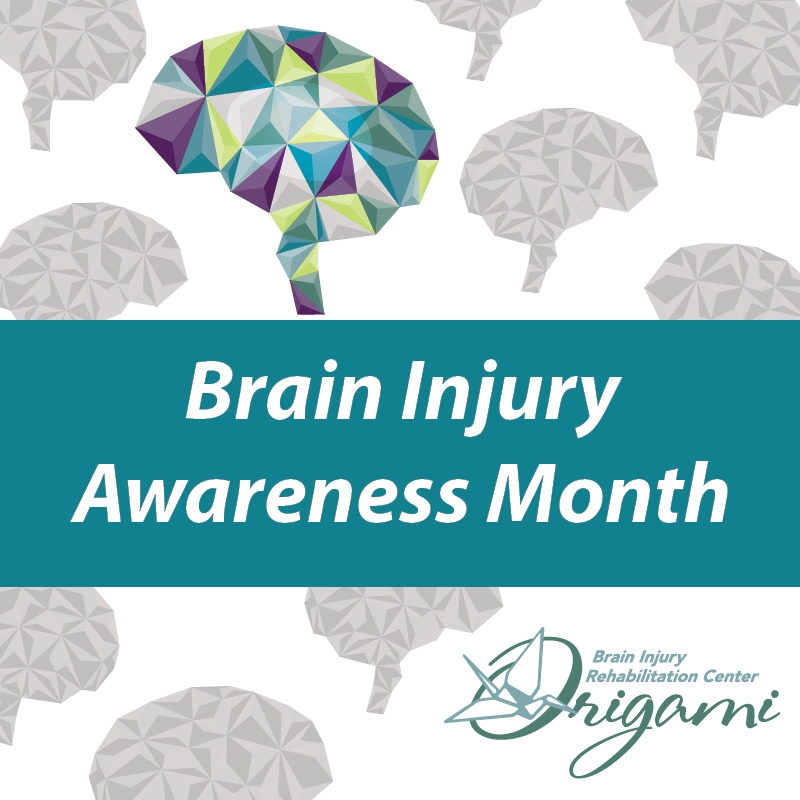 Poster including brain illustrations advertising Brain Injury Awareness Month