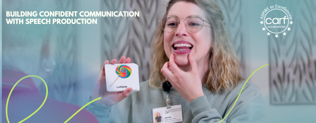 Origami speech-language pathologist works on sounds with a client